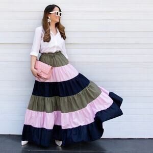 Hutch Pink Navy Green Multicolor Maxi Skirt size Small